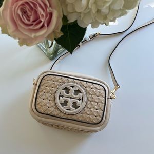 NWT Tory Burch Perry Bombe Straw Woven Mini Bag